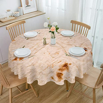 PRINT PICTURE ARTHOME Round Tablecloth 54 inch, Waterproof Polyester Table Cloth, Tortilla Thin Armenian Lavash White Bread Baked Cereal Decorative Tablecloths for Birthday Party, Picnics, Daily Use