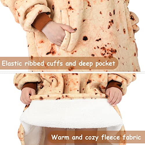 Yoofoss Wearable Blanket Hoodie for Kids, Oversized Tortilla Blanket for Kids 4-10YR, Sweatshirt Hooded Blanket Snuggies for kids with Pocket, Super Soft and Sherpa Fleece, Warm Gifts for Boys Girls