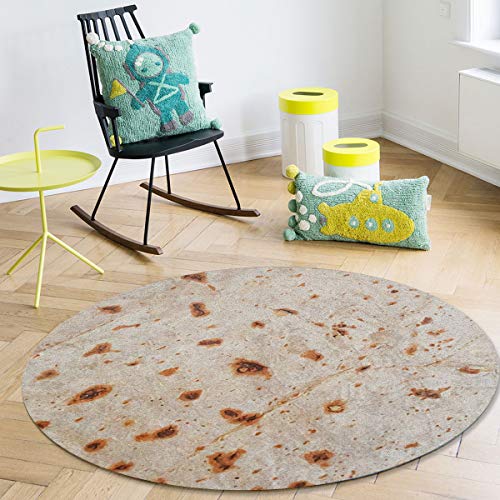 Round Area Rug 5ft Burrito, Indoor Outdoor Rugs for Living Room, Washable Circle Rug Carpet for Bedroom, Kitchen, Patio, Giant Flour Tortilla Runner Rugs for Home Decor