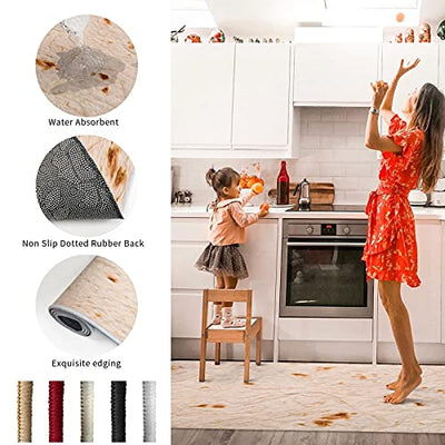 Kitchen Runner Rug, Burrito Tortilla Taco Corn Cake Food Non Slip Runner Carpet Door Mats Floor Mat for Laundry Bedside Bathroom Bedroom 15.7"X47.2"