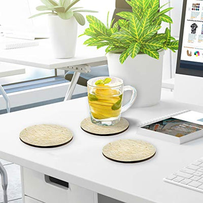 Tarity Tortilla Coasters for Drinks Fall Resistant Coasters Set of 4 Pcs Wood Coasters with Cork Base Drink Coasters for Wooden Table Protection Heat-Resistant Cup Mats Gift for Housewarming