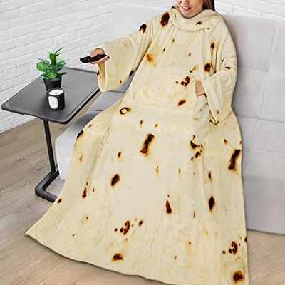 PAVILIA Premium Fleece Blanket with Sleeves for Women Men Adult, Wearable Blanket Warm Cozy, Super Soft Sleeved Throw with Arm, Gift for Women Mom Wife (Burrito Beige, Kangaroo Pocket)