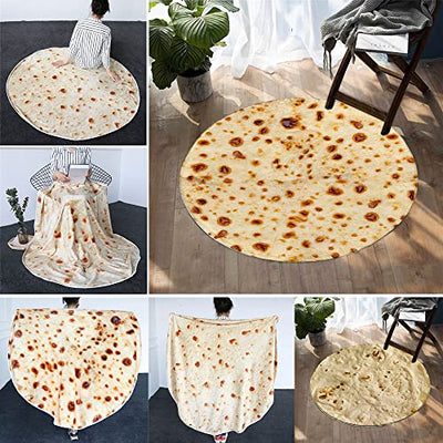 Burritos Tortilla Throw Blanket, Novelty Round Blanket, Soft Tortilla Wrap Blanket, Single Sided Tortilla Blanket for Adults and Kids, Home, Travel (71 inch/180 cm, A)