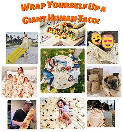 Burritos Tortilla Blanket 71in Double Sided, Giant Round Novelty Taco Wrap Throws Blanket Soft Cozy Flannel Realistic Food Plush Towel Funny Gifts for Kids Adults Family Father's Day (Tortilla, 71in)